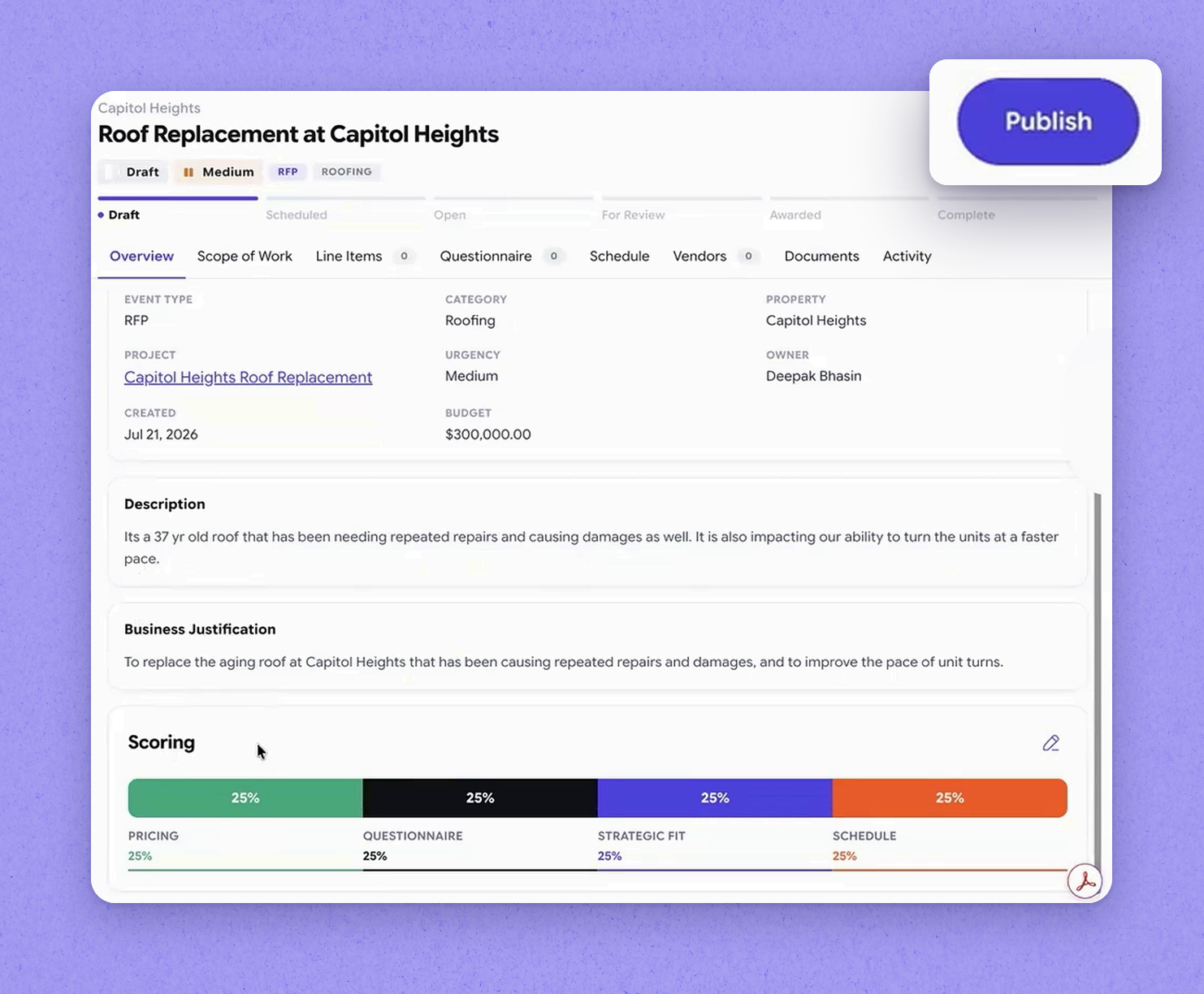 Review the generated sourcing event