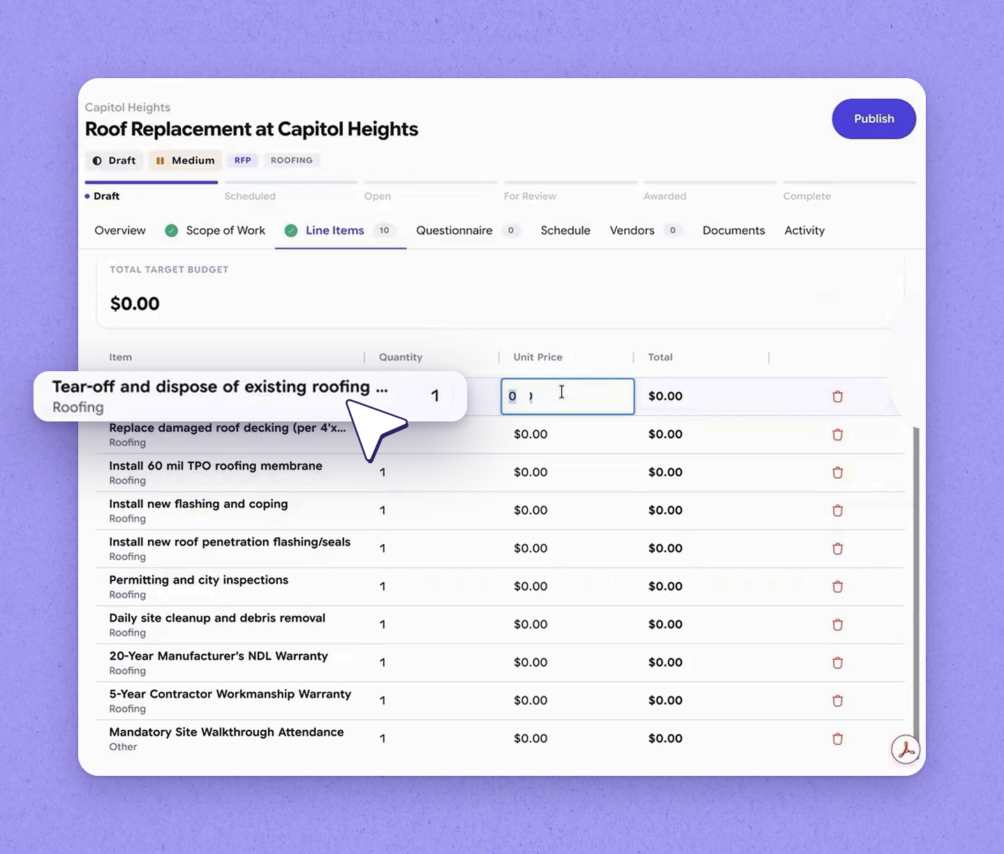Enter estimated pricing