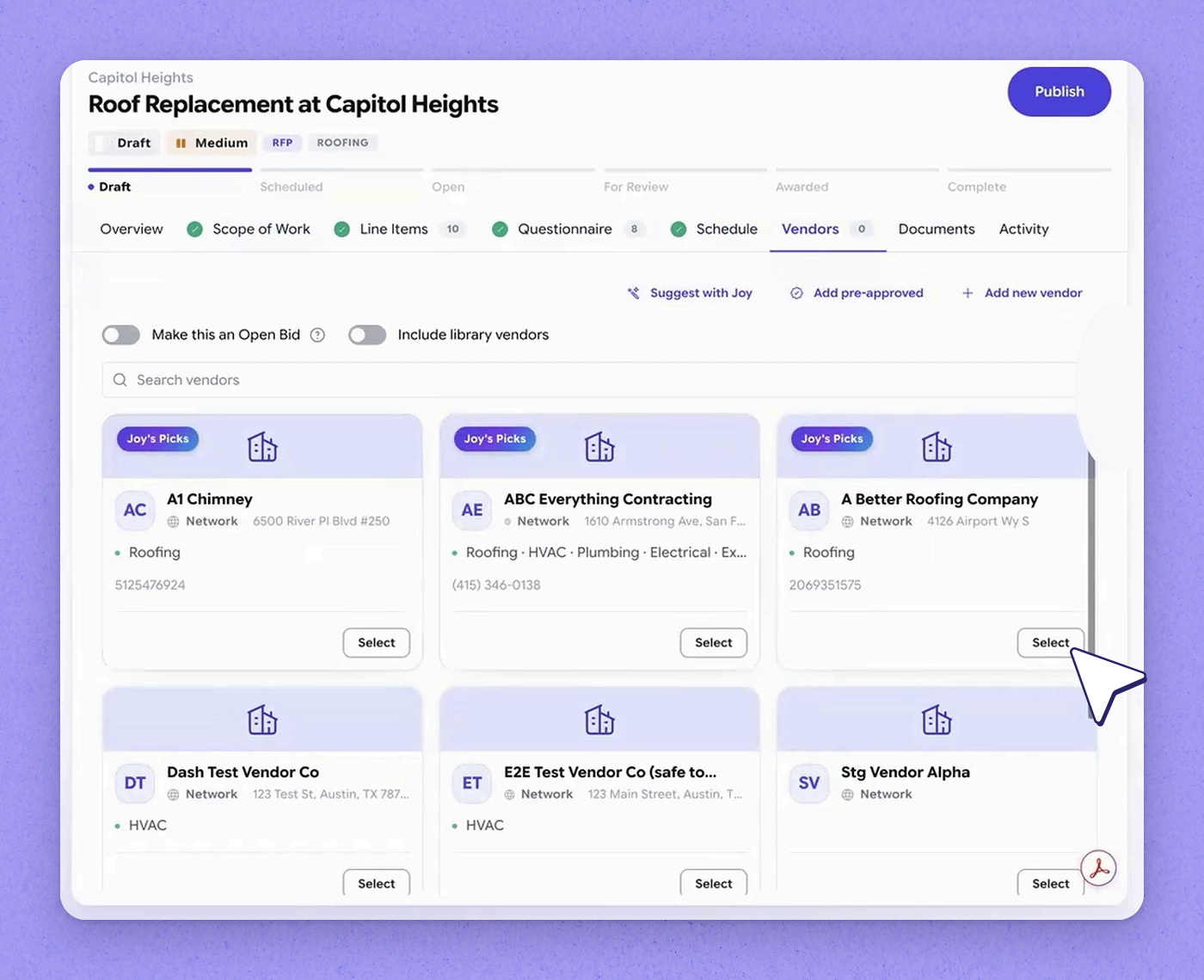 Invite vendors before publishing