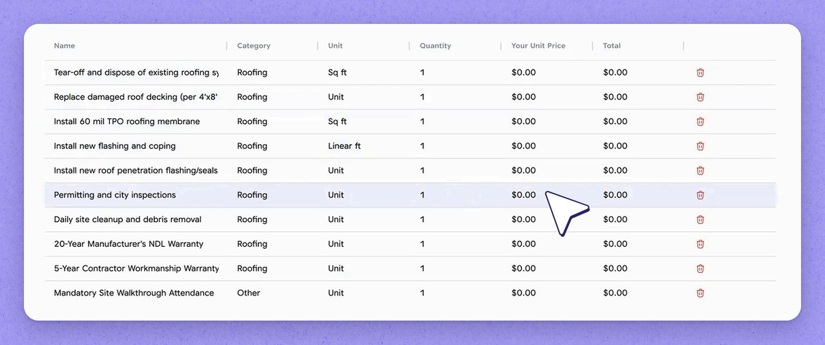Price line items and add new ones