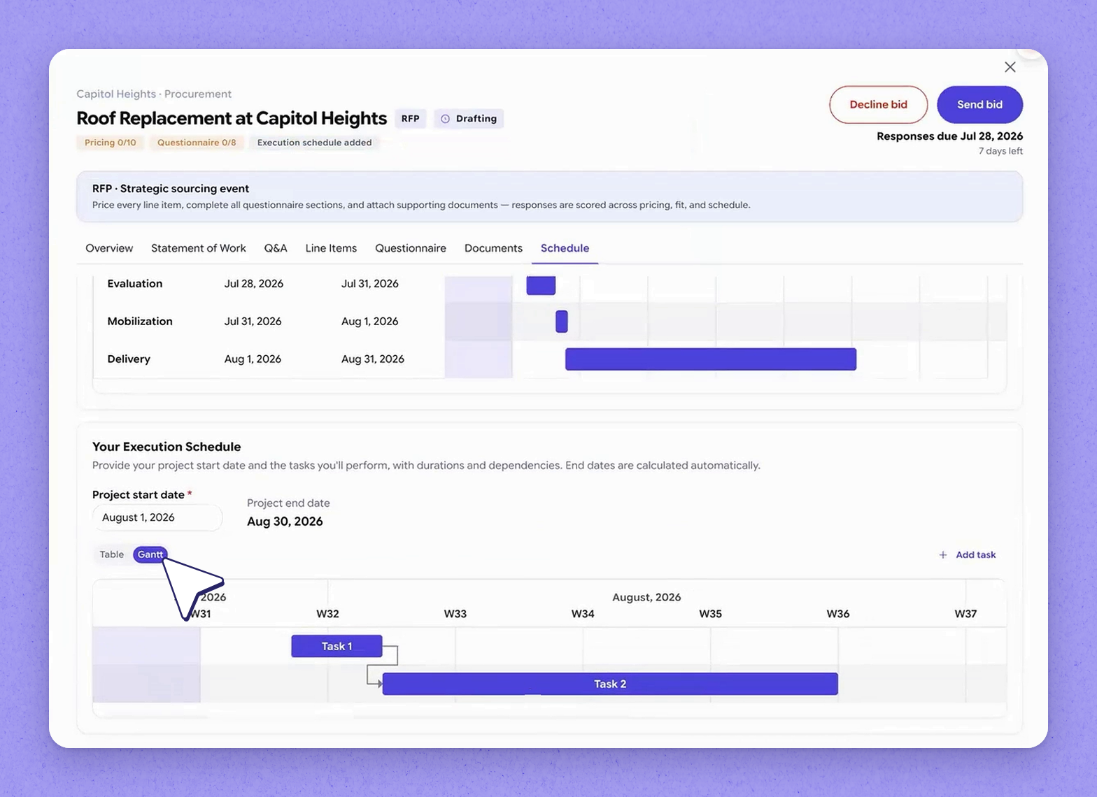 View the plan on a Gantt timeline