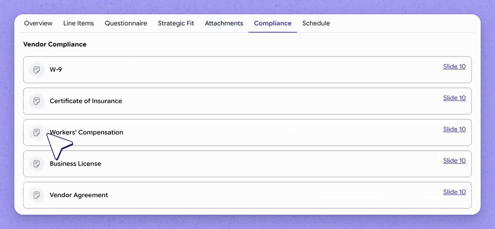 Check attachments and compliance details