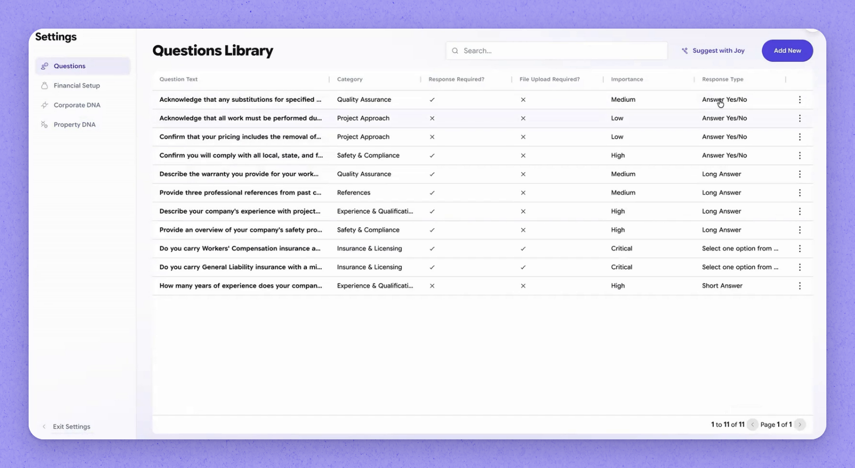 Configure the question library