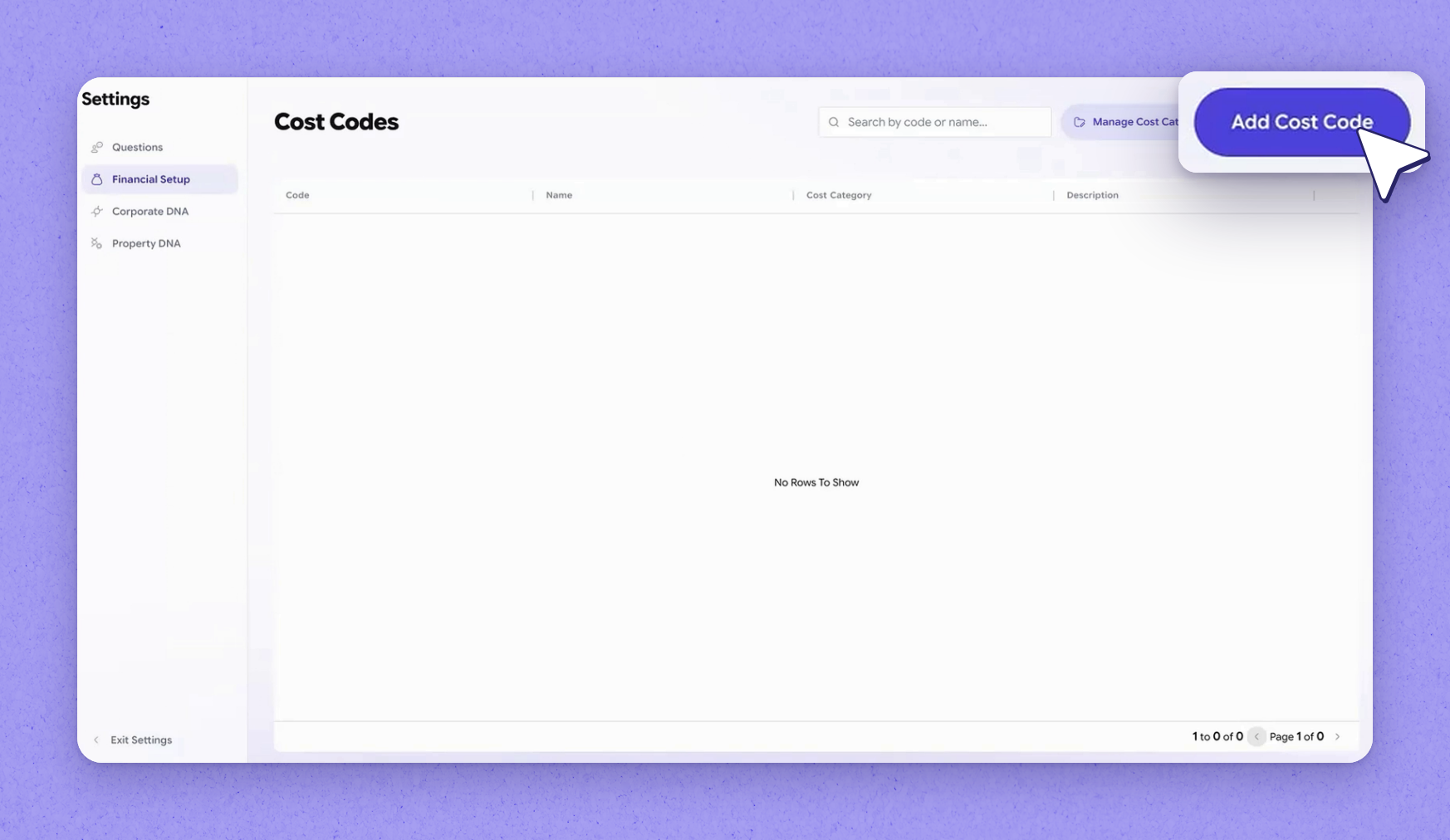 Set up cost codes