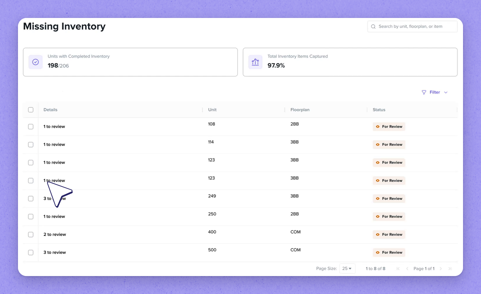 Review the Missing Inventory page
