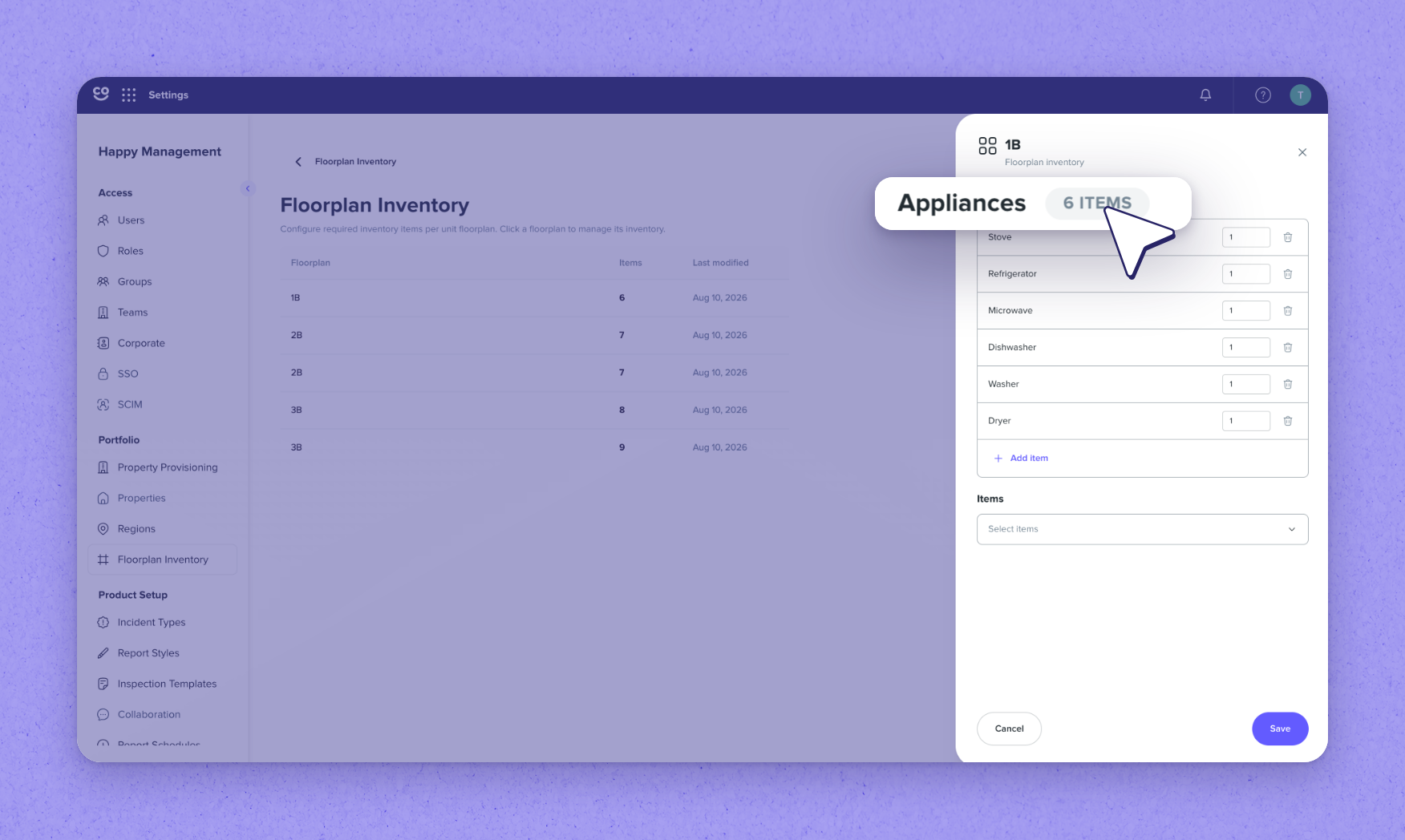Configure floor plan inventory in Settings